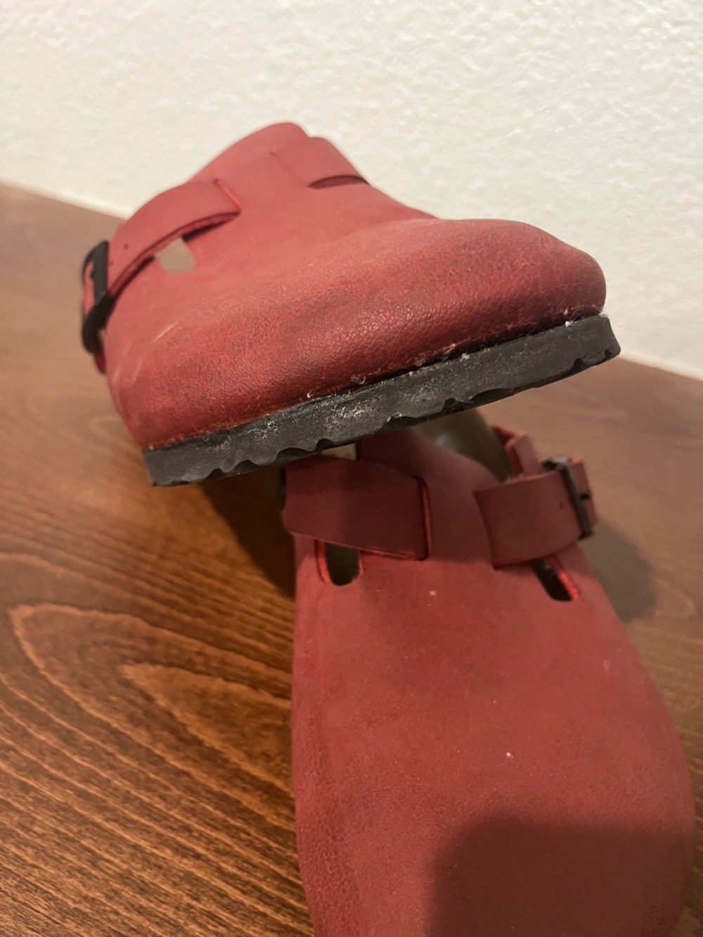 Birkenstock Birki’s Red Suede Slip-On Clog with Buckle - Picture 5 of 9